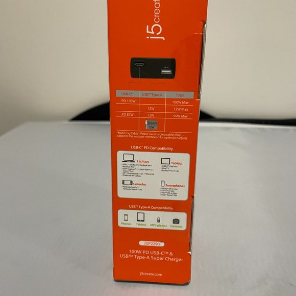 New j5create JUP2290 100W PD USB-C Super Charger for Laptop, Notebook, Tablet - Picture 2 of 4